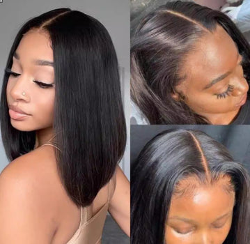 High Temperature Synthetic Fibre, Pre-tied Lace Front Middle-parted Short Straight,Heat & Color Resistant, Elastic Band 1.0 CM Comfortable Does Not Tighten The Scalp, Naturally Smooth & Silky Soft,8 inches,10 inches,12 inches,14 inches.