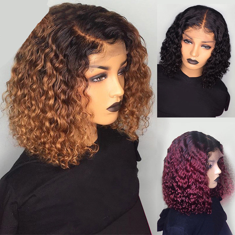 Water wave bob wigs Human Hair, Natural Colors,1B/99j#,1B/30#,6-14 inches,Soft, Smooth,No Knots,No Hair Loss,Can be Dyed & Reshaped.