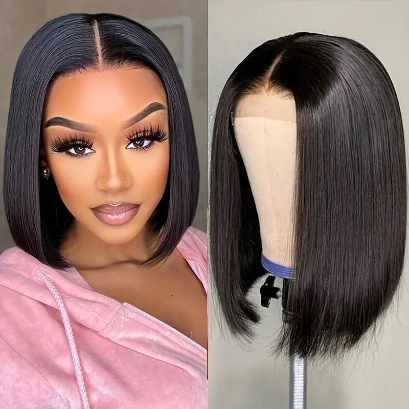 High Temperature Synthetic Fibre, Pre-tied Lace Front Middle-parted Short Straight,Heat & Color Resistant, Elastic Band 1.0 CM Comfortable Does Not Tighten The Scalp, Naturally Smooth & Silky Soft,8 inches,10 inches,12 inches,14 inches.