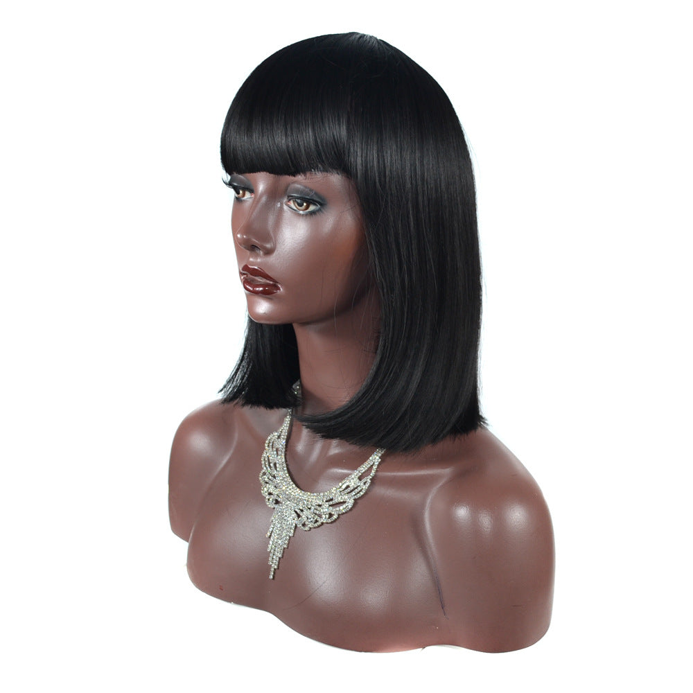 Natural Fashion Short Bangs Bobhaircut Wig Head Cover