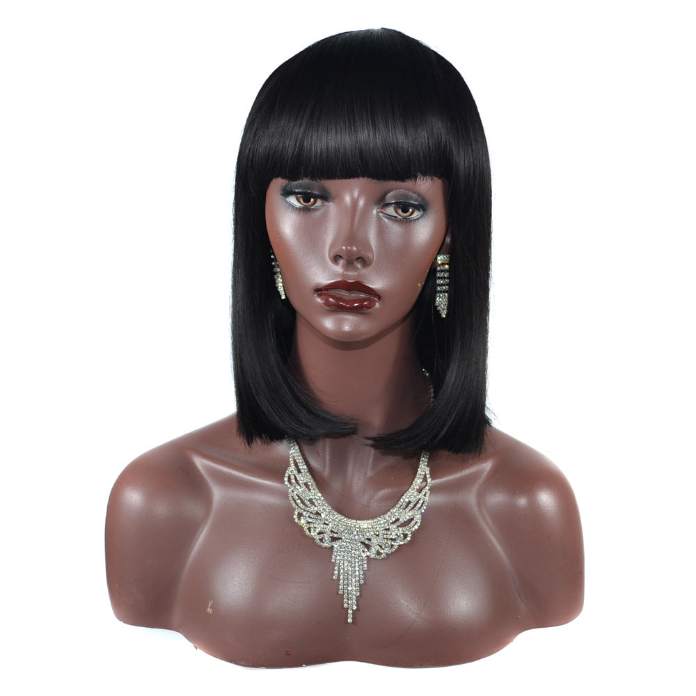 Natural Fashion Short Bangs Bobhaircut Wig Head Cover