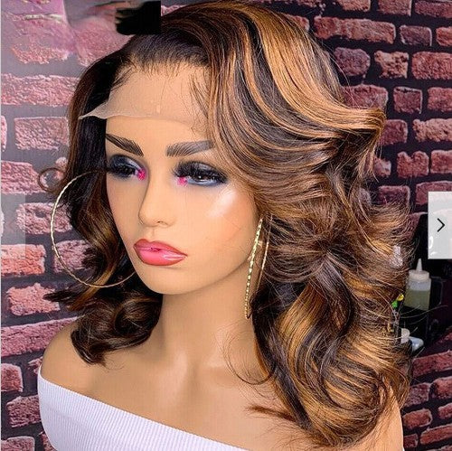 Split Lace Short Curly Hair Mechanism Synthetic Wigs, washable.