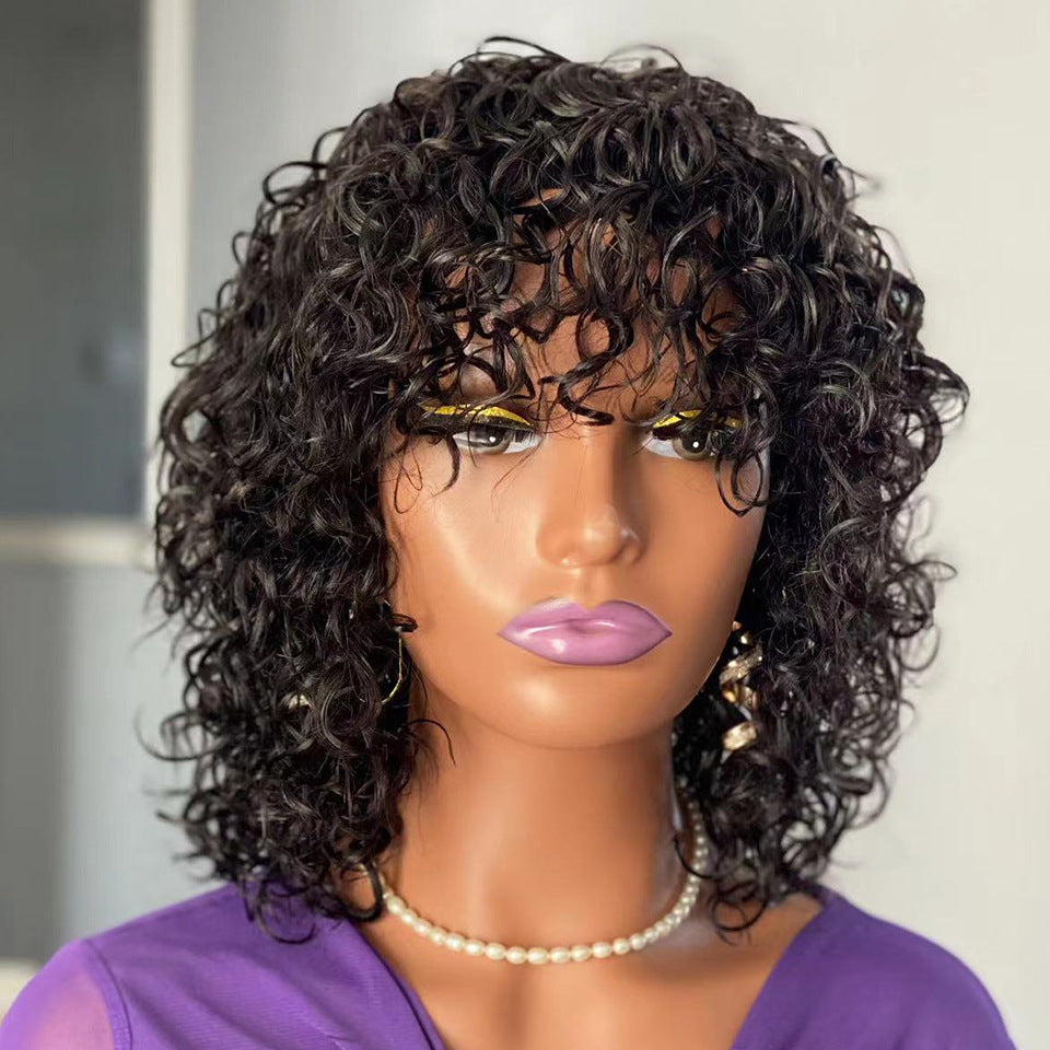 Water Wave Fringe Human Hair Wigs With Bangs,Can not be hot dyed.