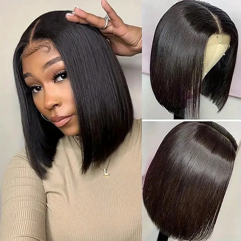 High Temperature Synthetic Fibre, Pre-tied Lace Front Middle-parted Short Straight,Heat & Color Resistant, Elastic Band 1.0 CM Comfortable Does Not Tighten The Scalp, Naturally Smooth & Silky Soft,8 inches,10 inches,12 inches,14 inches.