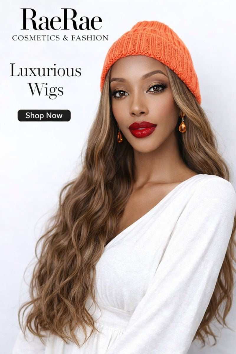 Wig Hat Integrated Knitting Wool Hat Long Curly Hair Water Ripple,50 cm long,200g.